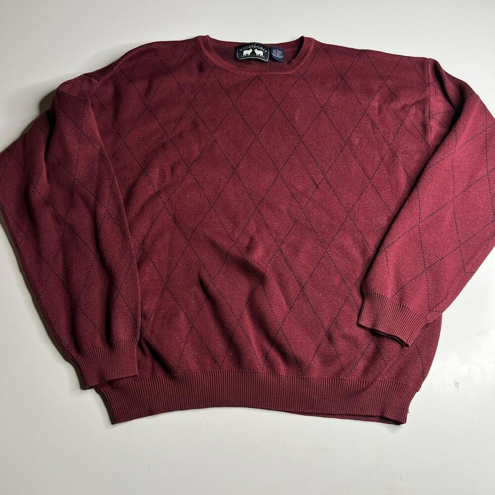 Woods &‎ Gray Sweater Mens Large Red Argyle Crew Neck Knit Pullover Classic